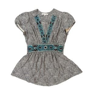 Anthropologie Corey Lynn Calter 100% Silk Blouse Top Embroidered Tie Back Size 4